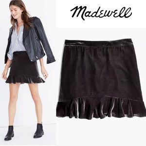 Madewell Crushed Velvet Ruffle-Edge Boho Mini Skirt Taupe Brown 0
